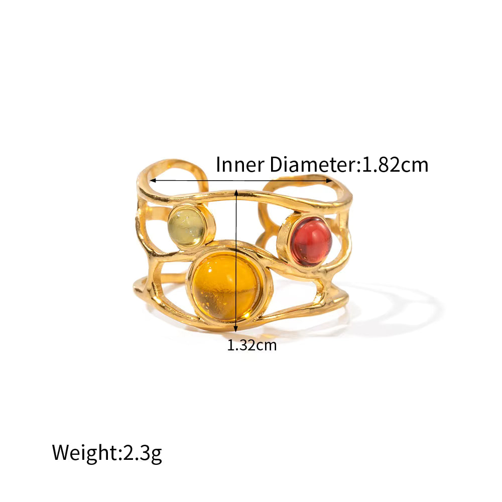 Lola gold cage ring with colourful beads, view 2