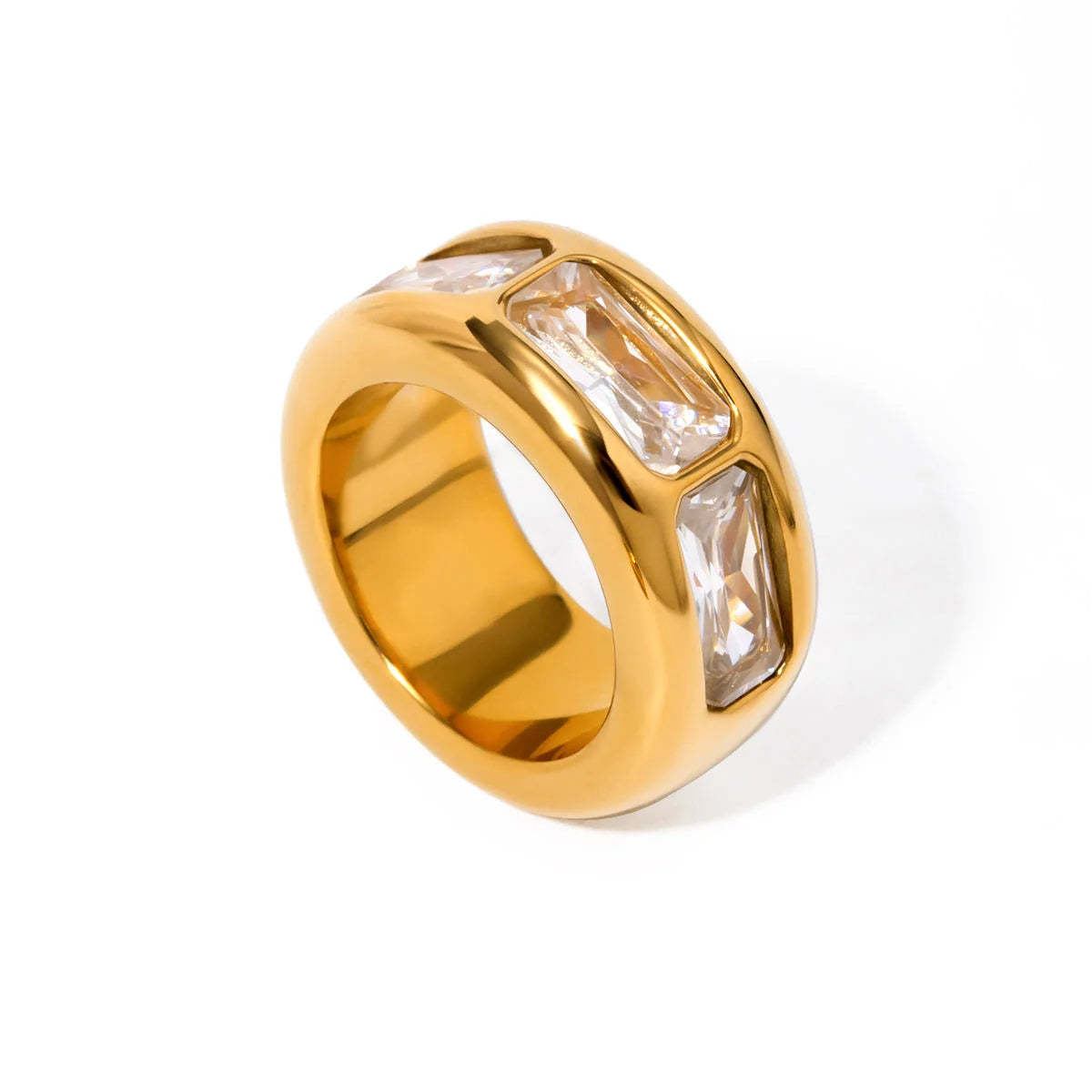 Bonnie chunky gold band with clear rectangle stones