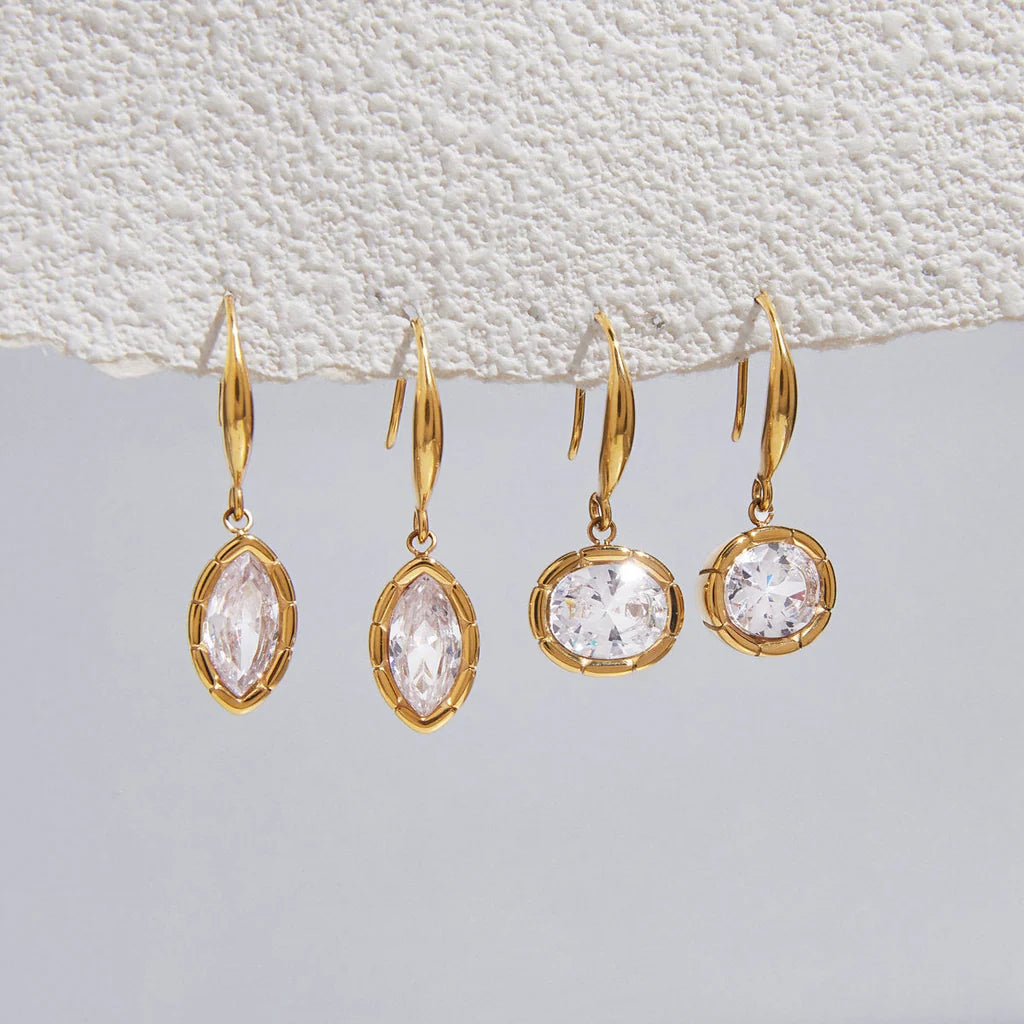 Vivienne gold hook earrings with framed crystals