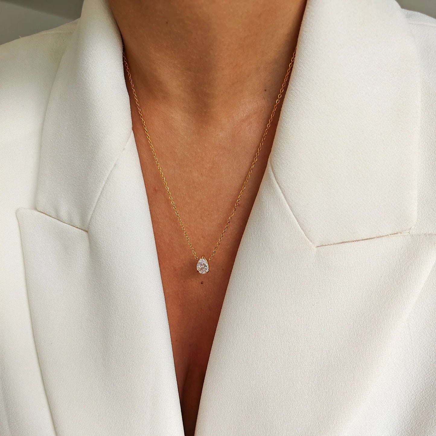 Nolan Pear Solitaire Necklace