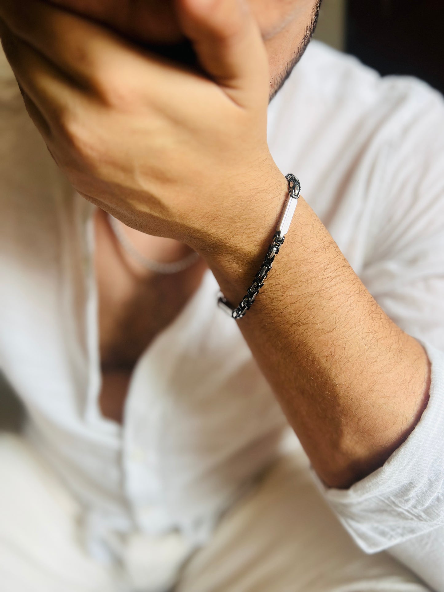 Rio Black & Silver Box Belcher Bracelet for Men