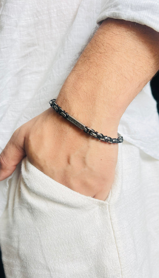 Rio Black & Silver Box Belcher Bracelet for Men