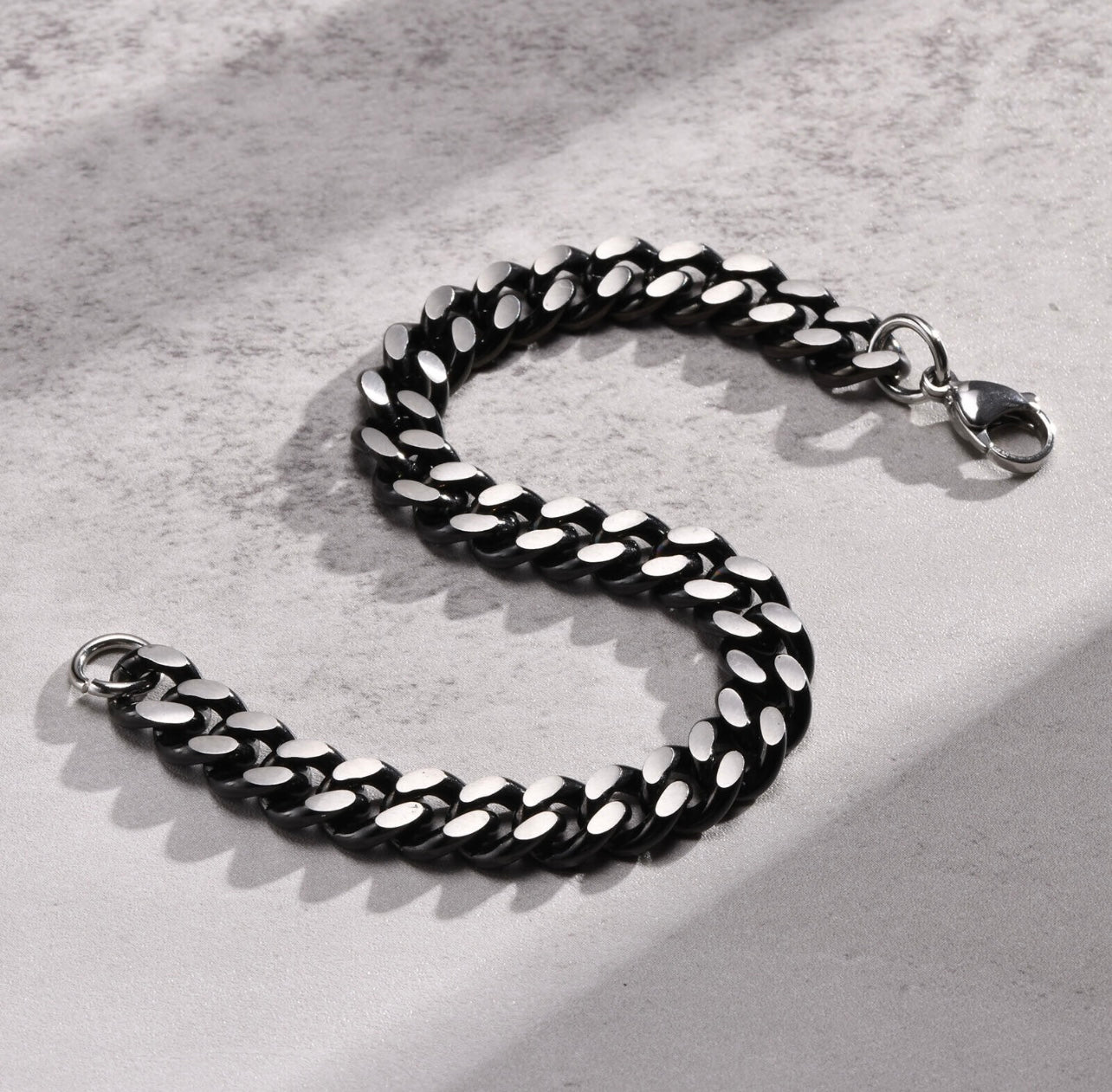 Norway Black & Silver Cuban Link Bracelet for Men