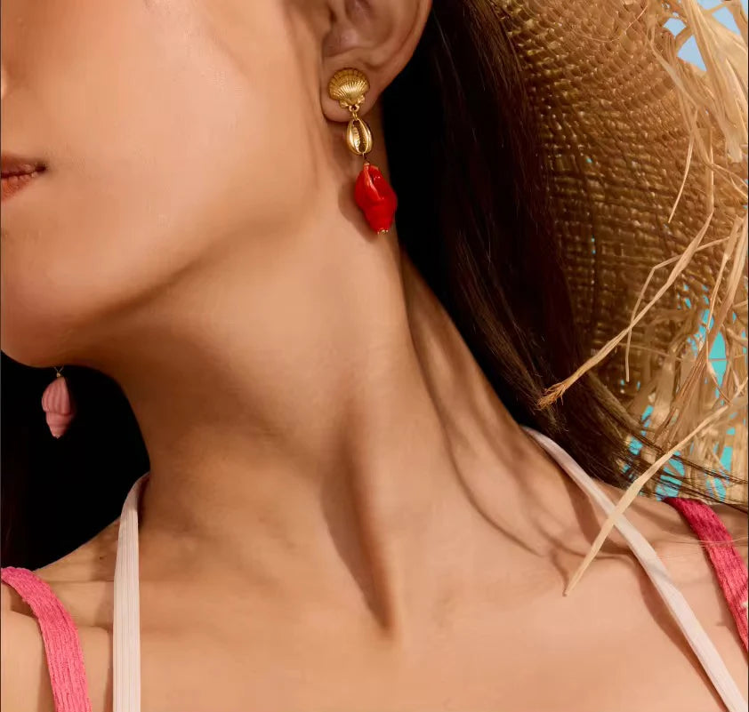Dainty Shell Red and Pink Earrings