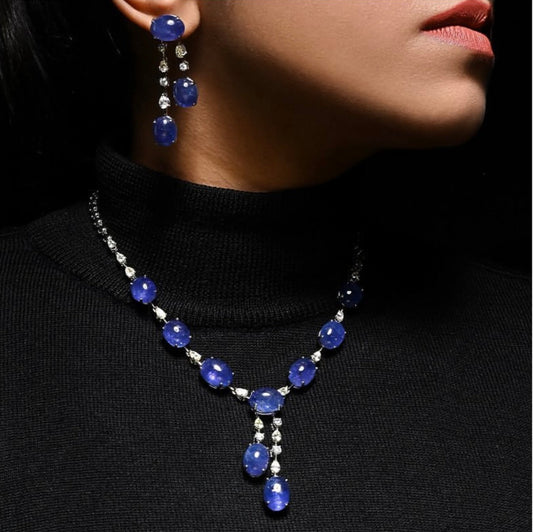 Divinity Diamond Necklace Set (Blue)