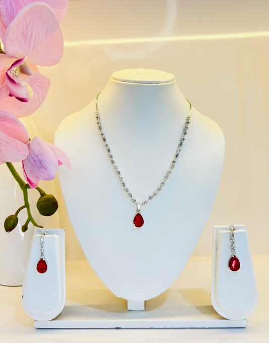 Genelia Diamond Necklace Set (Red)