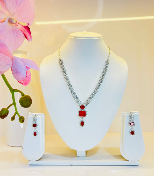 Sara Diamond Necklace Set (Red)