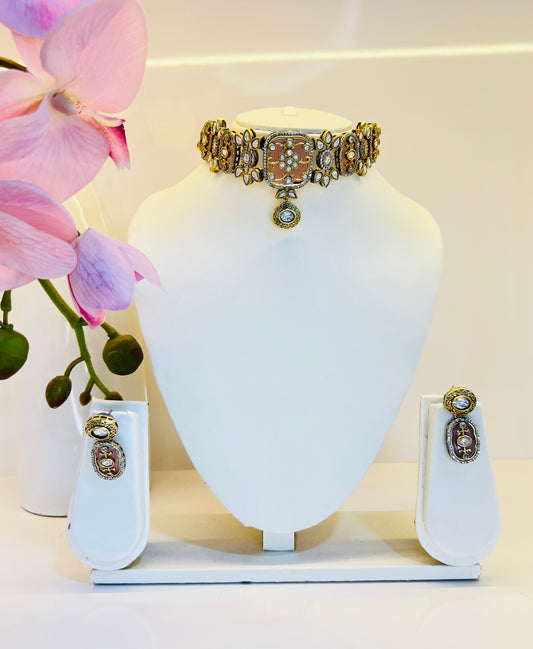 Katrina Polki Kundan Necklace (Pink)