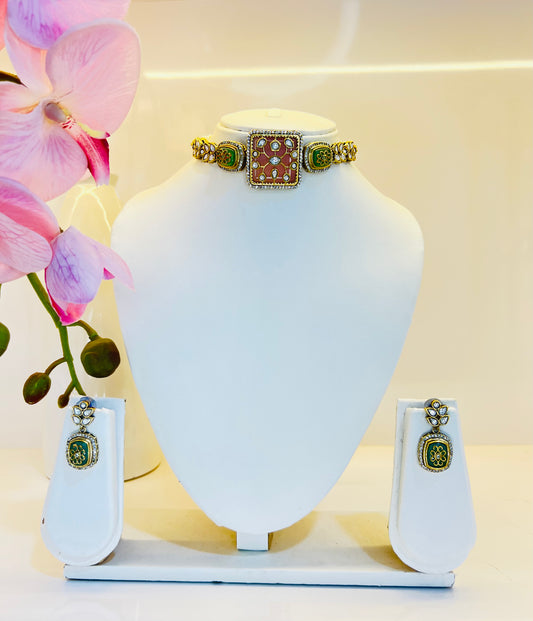 Penelope Choker set with Earrings (Pink & Mint)