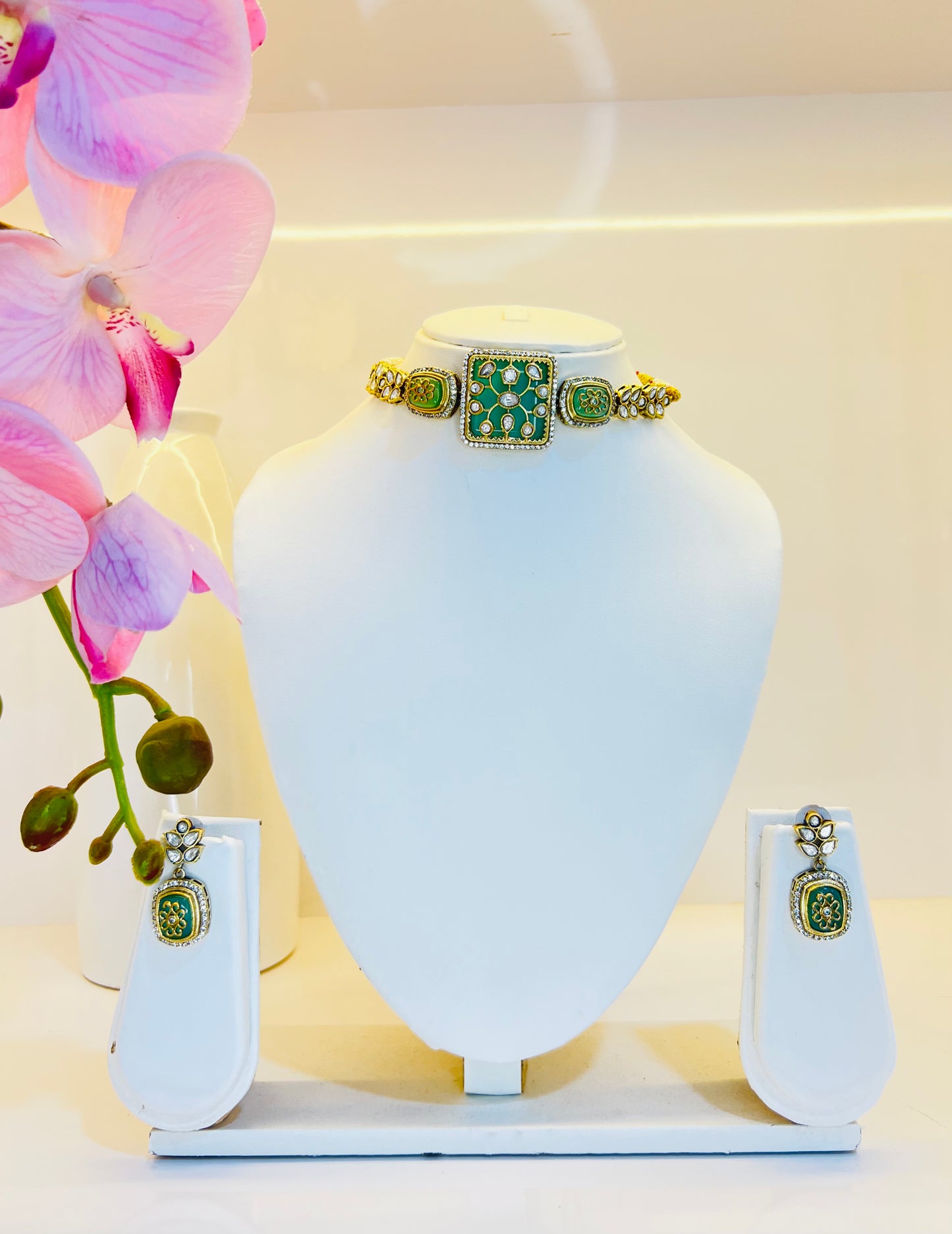 Penelope Choker set with Earrings (Mint)