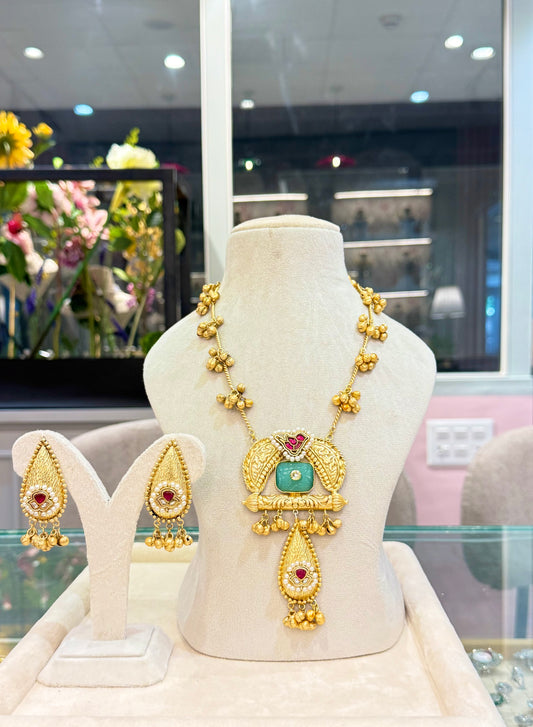Pavitra Kashmiri Long Necklace with Jhumkaa (Mint)