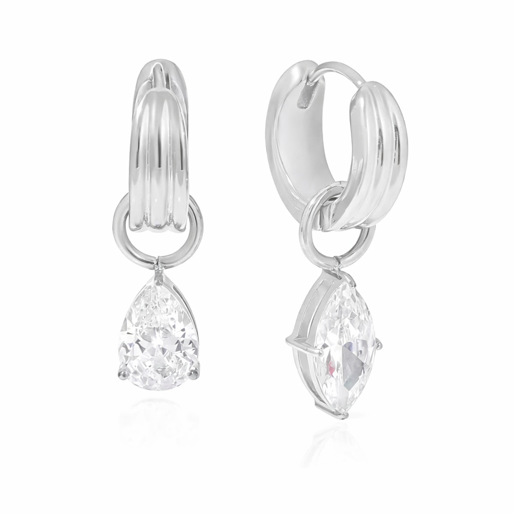 Odette Diamond Drop Earrings (Silver)