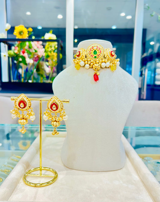 Leela Kashmiri Choker with Jhumkaa (Red)