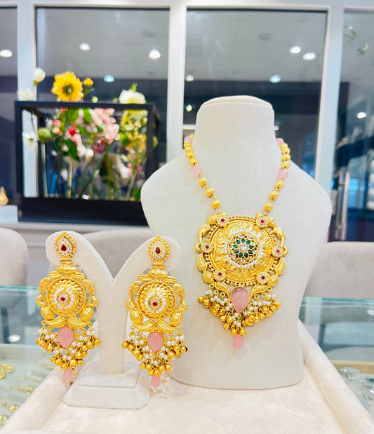 Chitra Kashmiri Long Necklace with Jhumkaa (Pink)