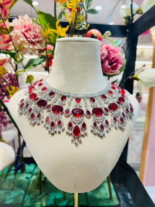 Aurelia Diamond Necklace Set (Red)