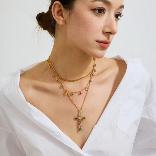 Divine Cross Necklace (Multicolour)