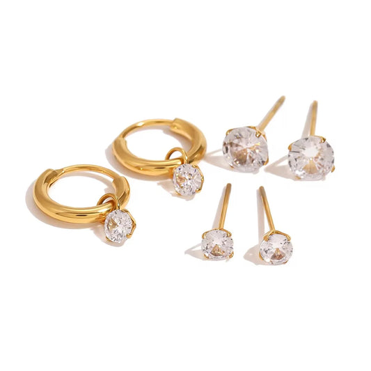 Carys gold earring set with crystal drop hoops and crystal studs