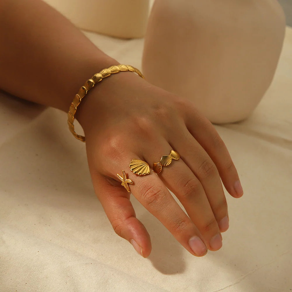 Shelley gold band ring of textured scallop shells, view 5