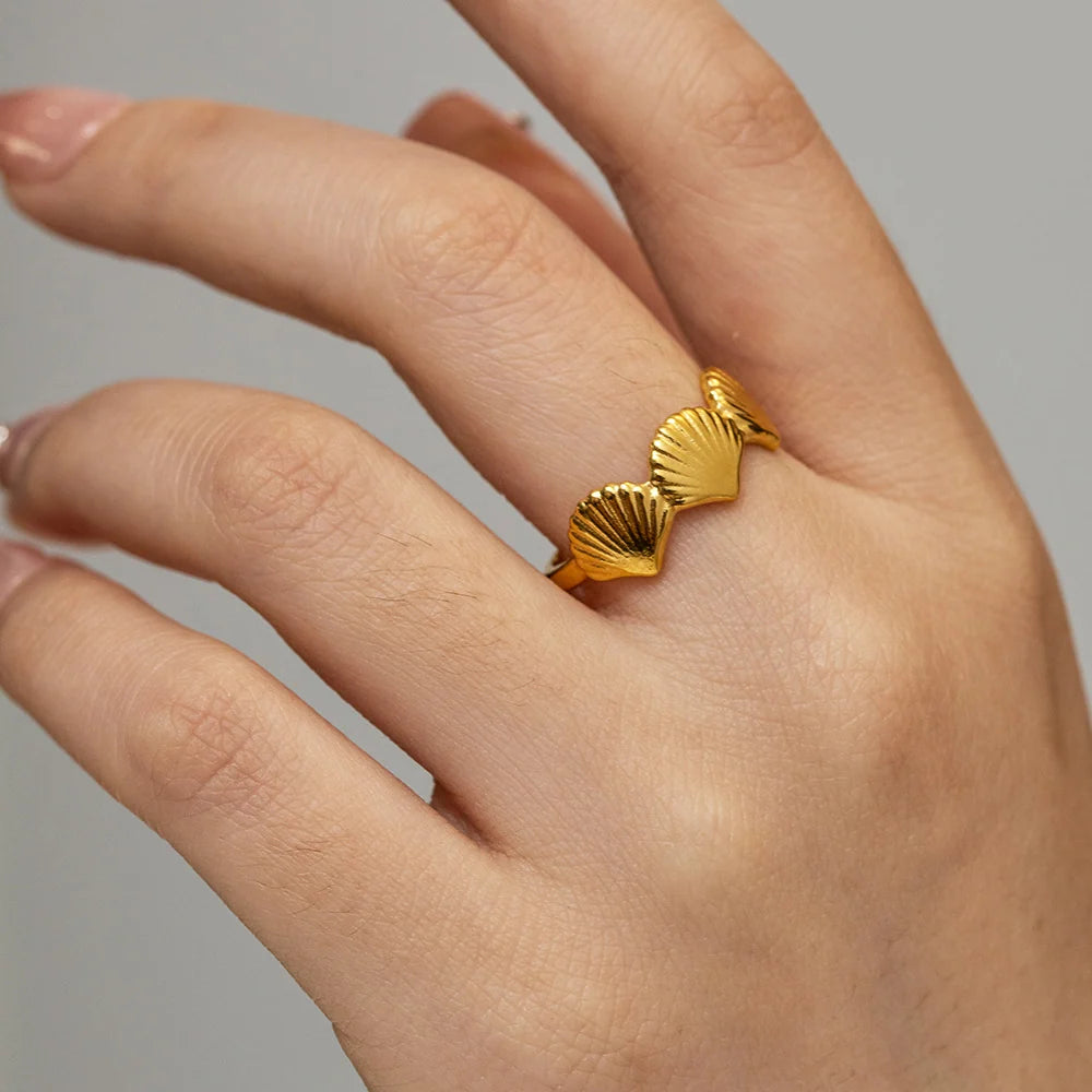 Shelley gold band ring of textured scallop shells, view 3