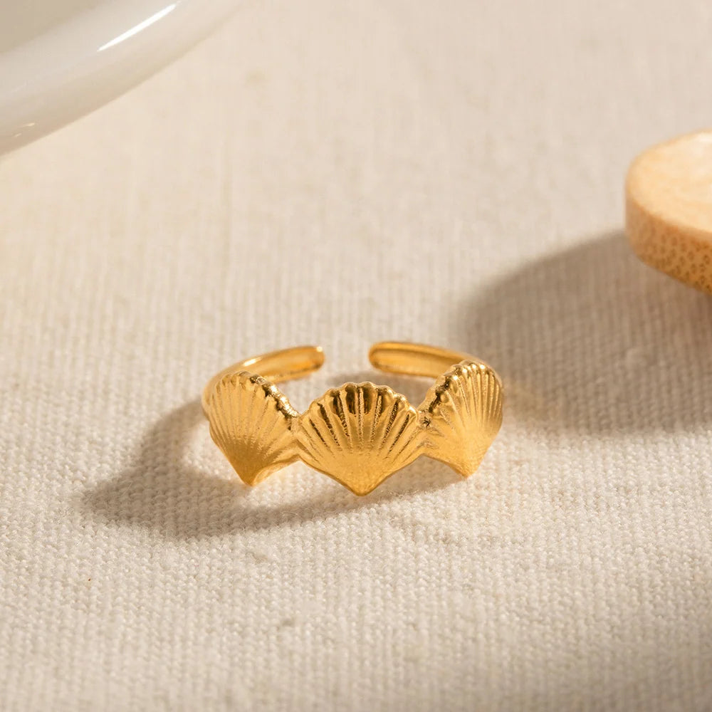 Shelley gold band ring of textured scallop shells, view 2