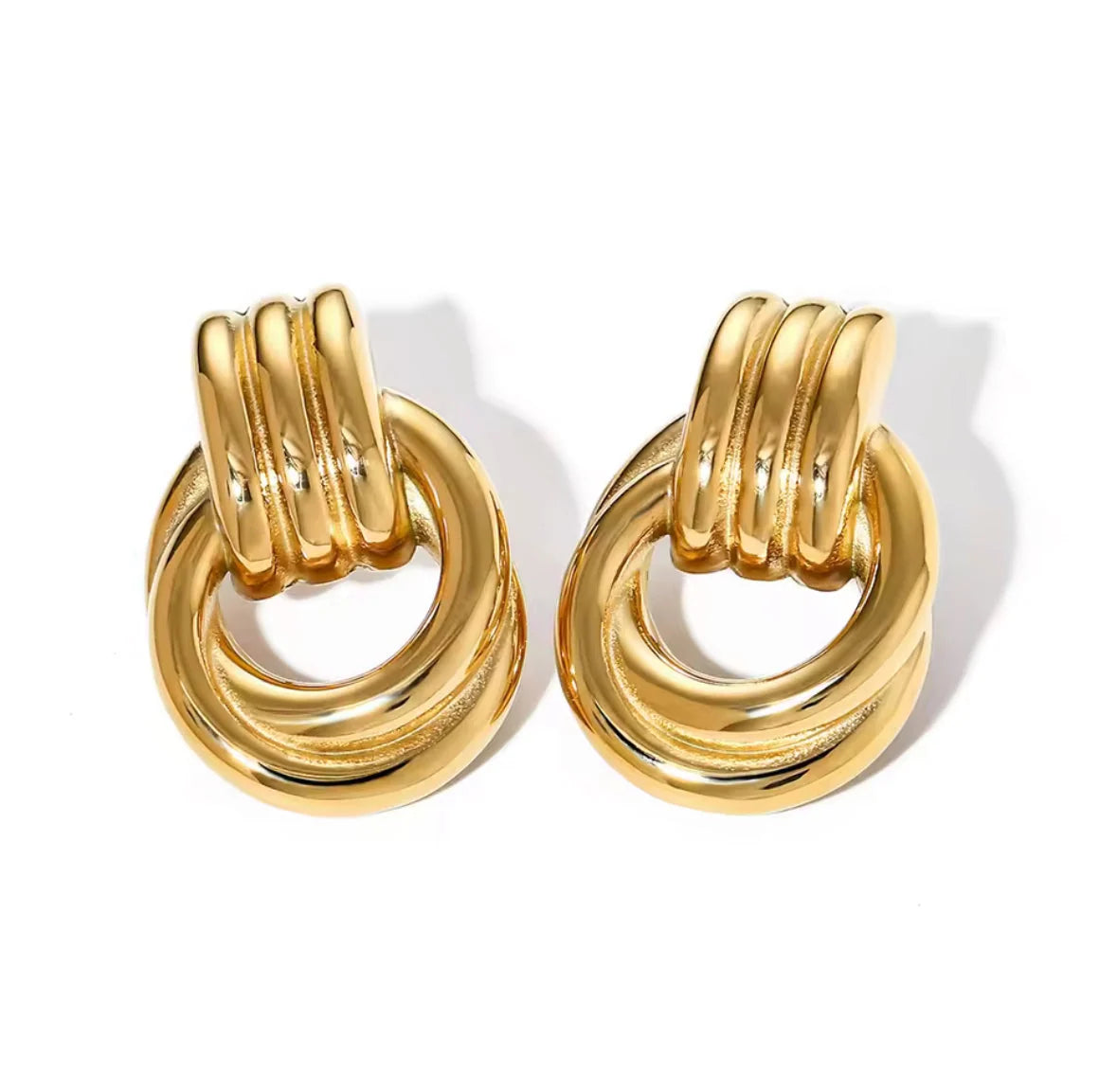 Allegra gold ribbed knot door knocker earrings