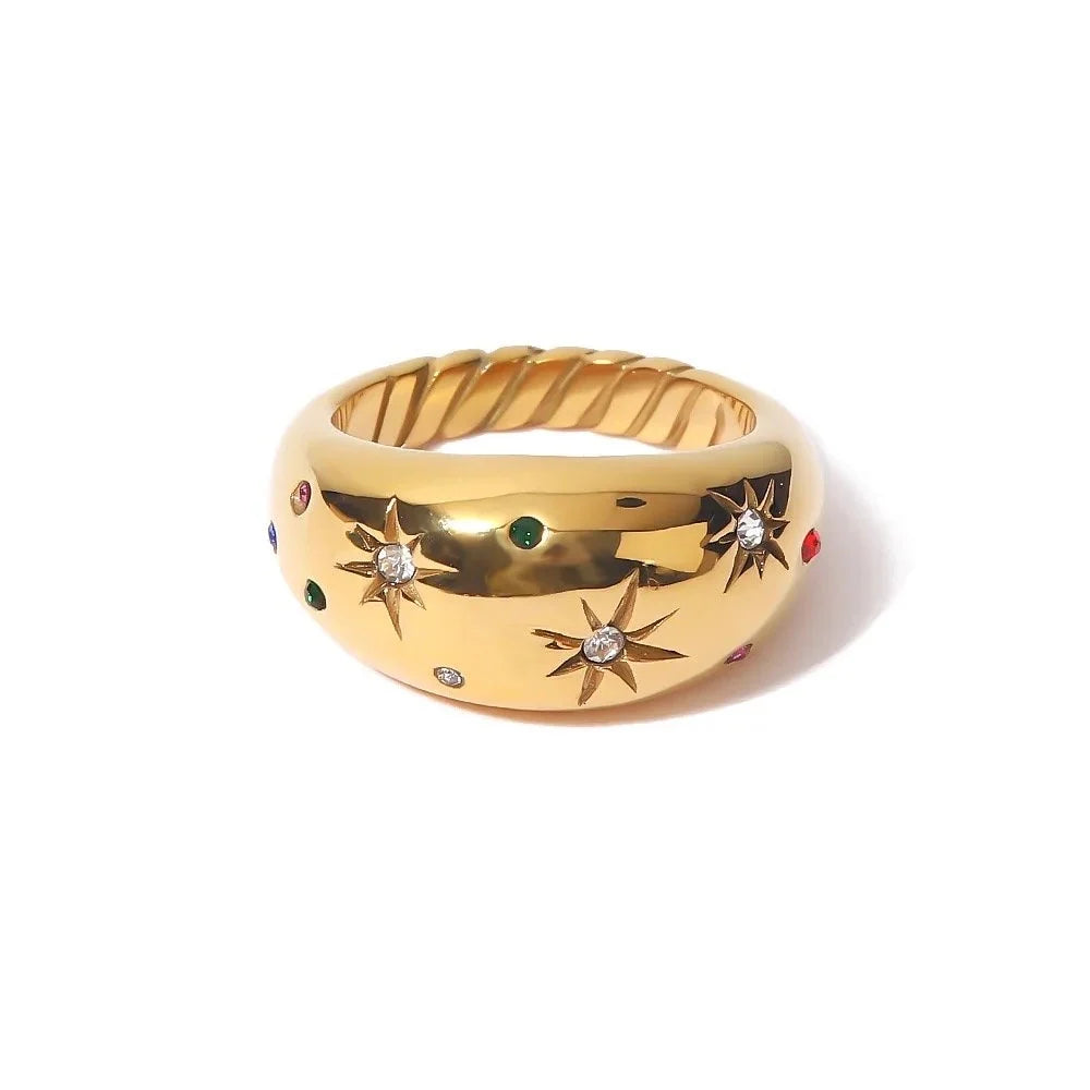 Cosima chunky gold dome ring with star set stones