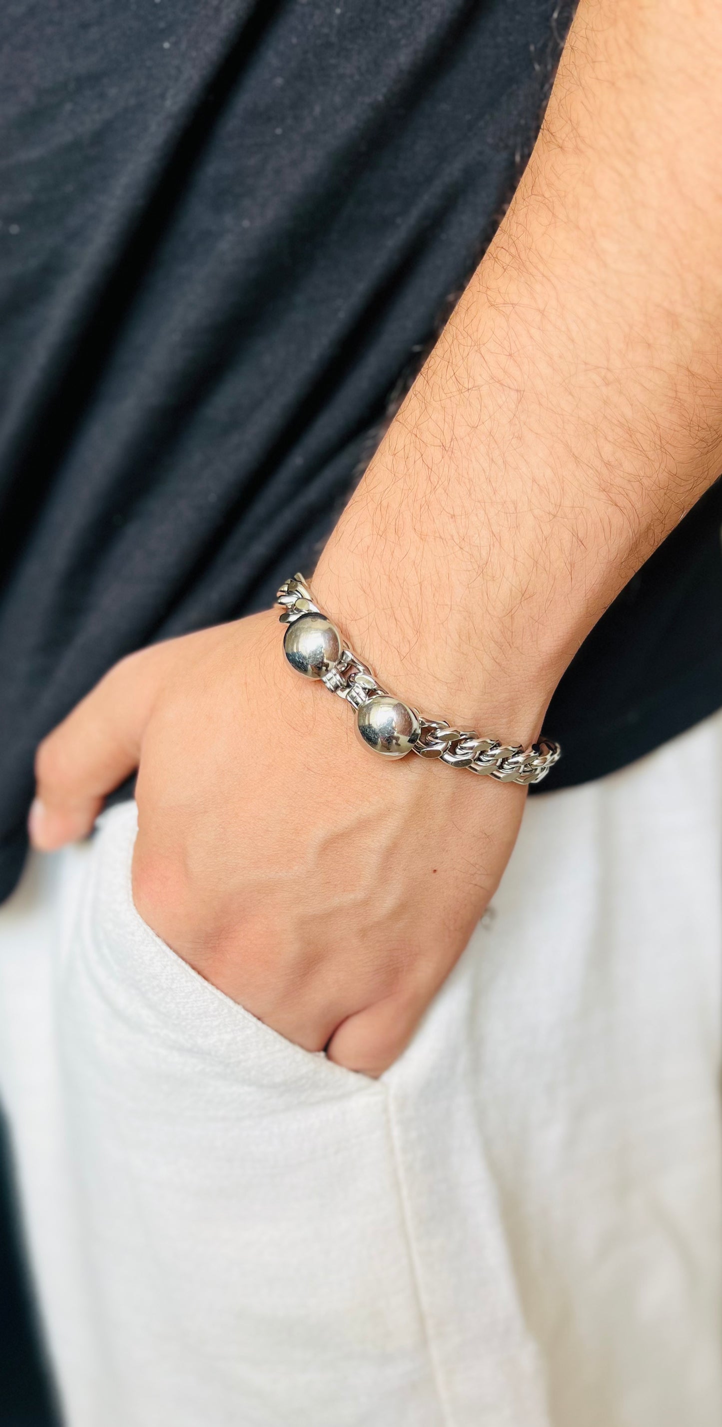 To the Moon Silver Figaro Bracelet for Men