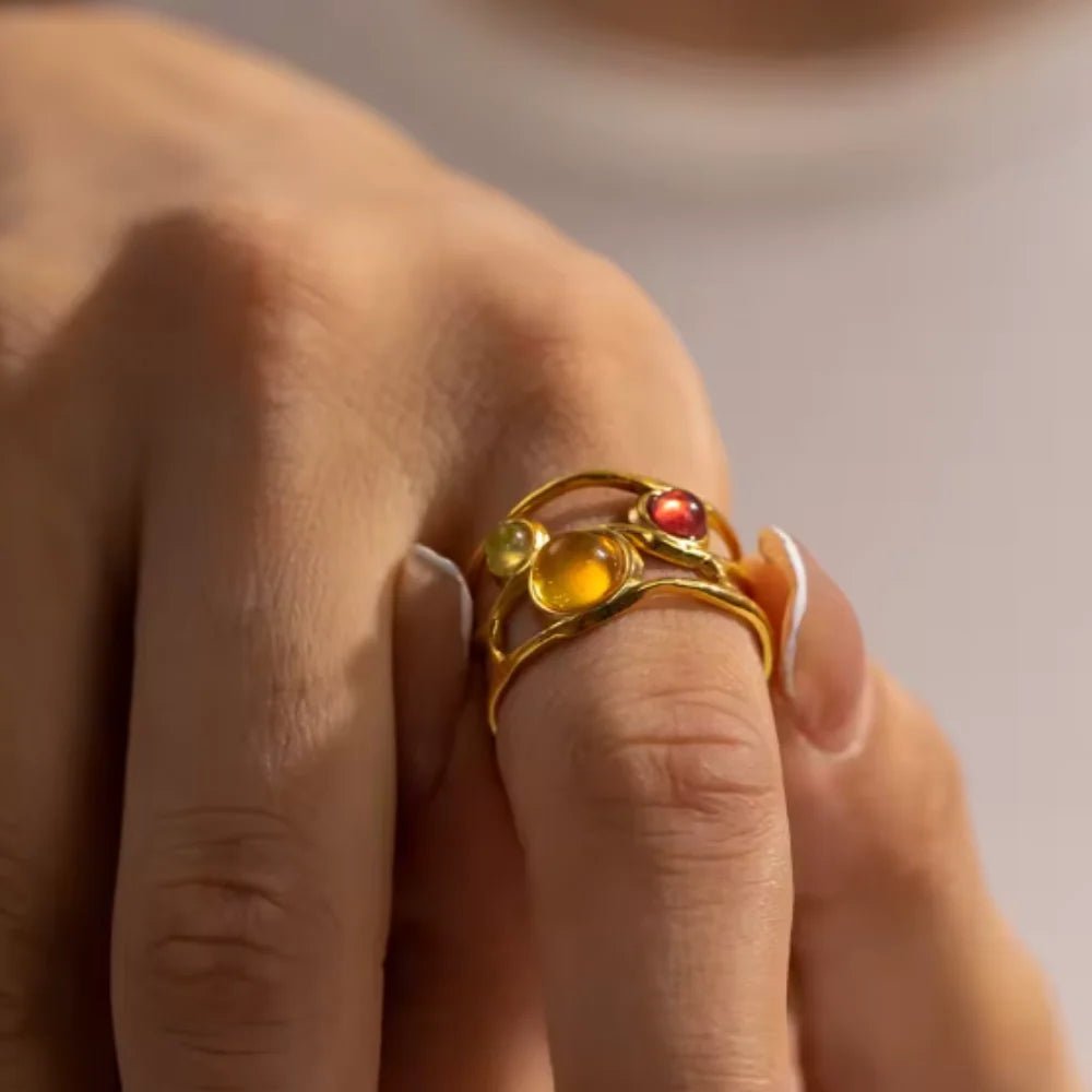 Lola gold cage ring with colourful beads, view 5