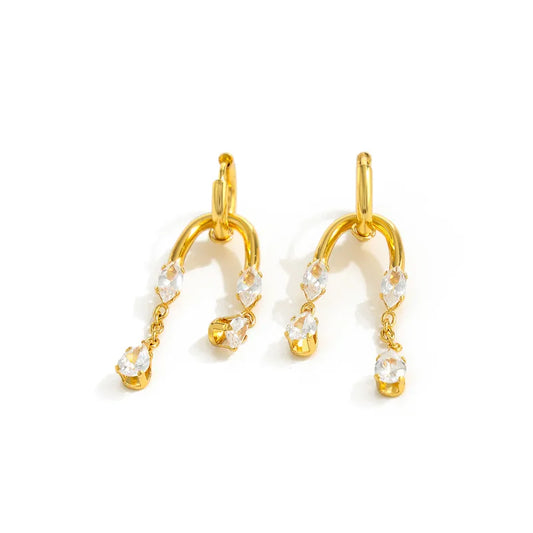 Priscilla gold arch hoop earrings with crystal chain drops