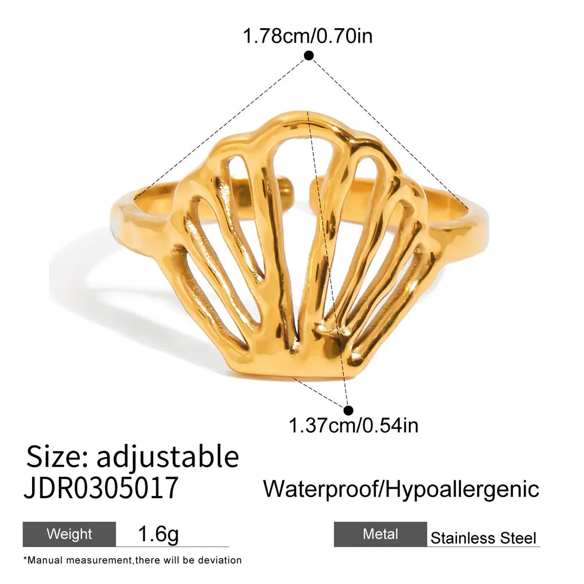 Evie gold cut-out seashell ring, view 2