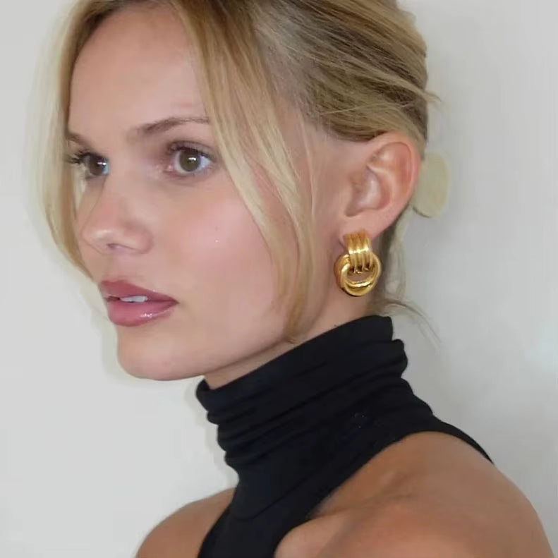 Allegra ribbed knot door knocker earrings, view 5