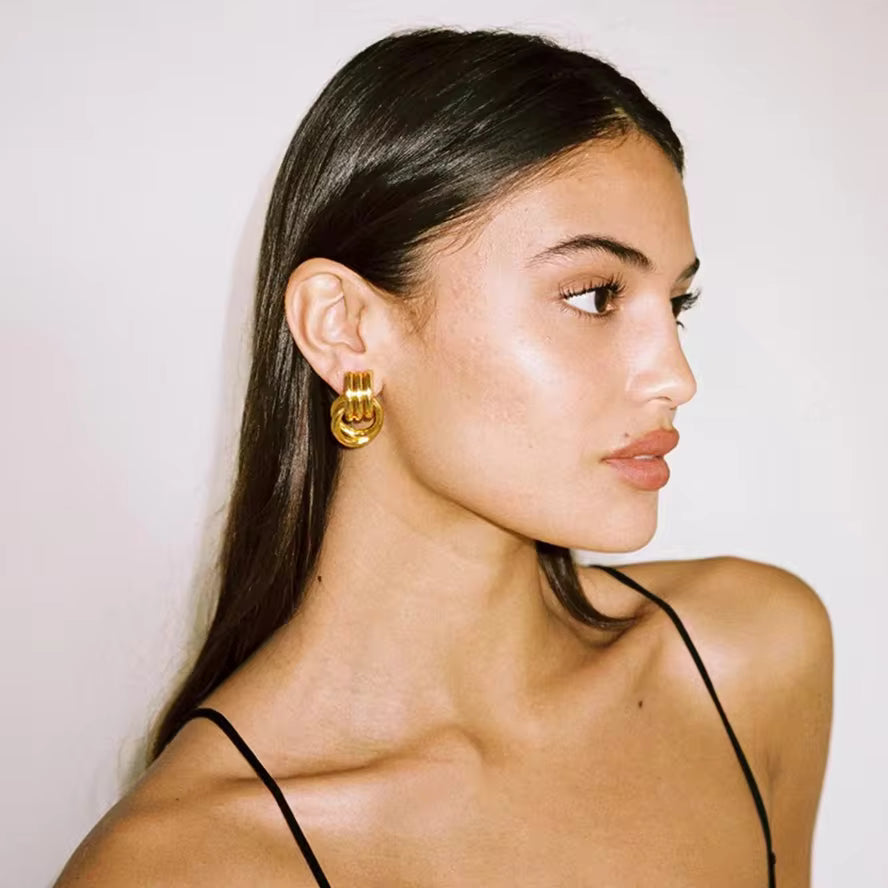 Allegra ribbed knot door knocker earrings, view 6