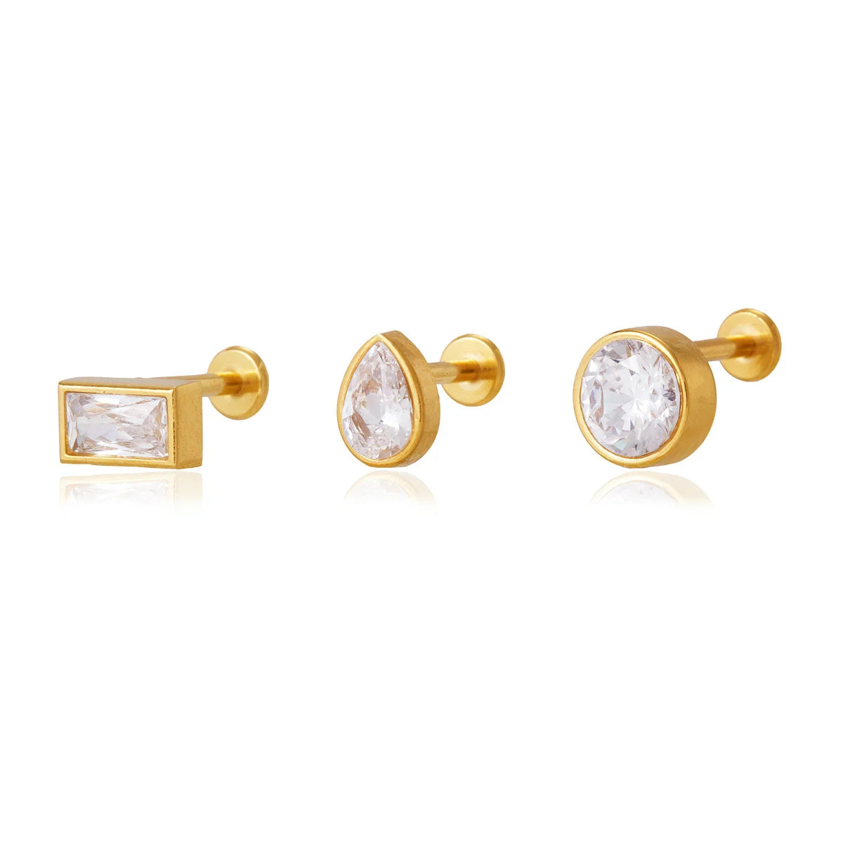 Harlow gold stud earring set with baguette, pear and round crystals