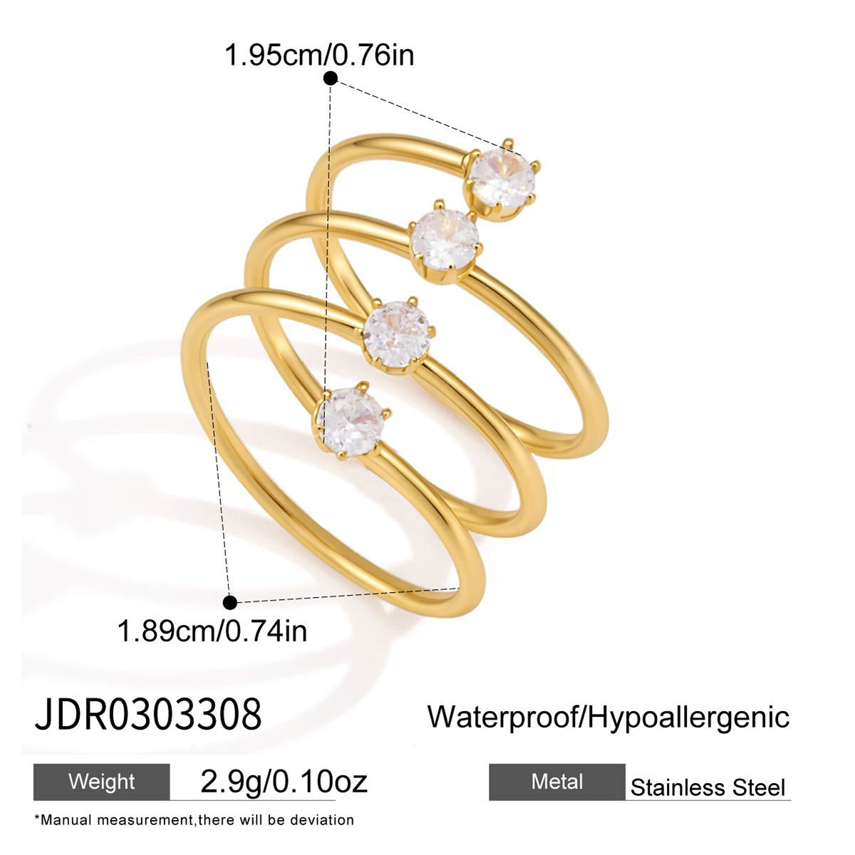 Sadie gold spiral coil ring with four round stones, view 2
