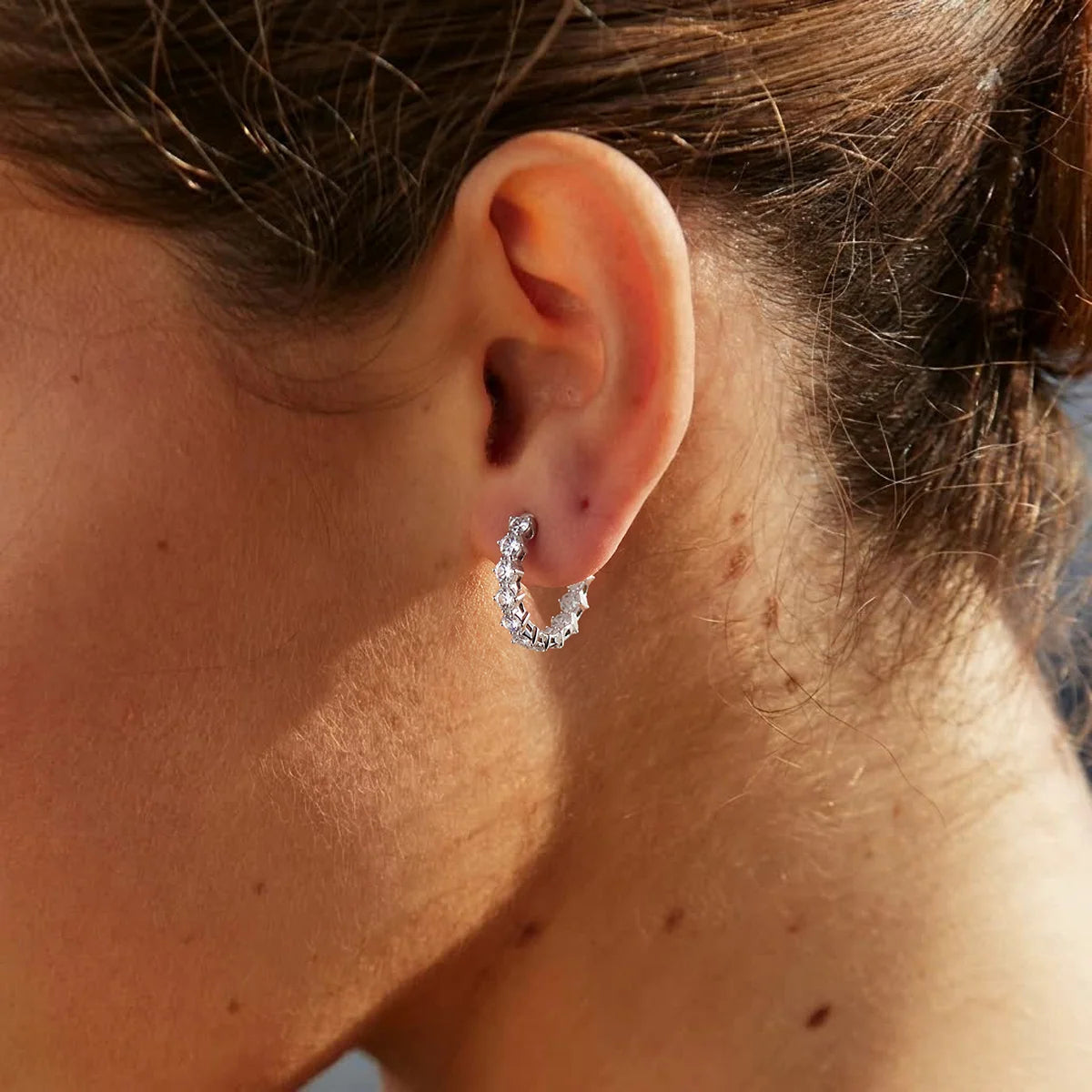 Serena silver crystal zigzag hoop earrings, view 2