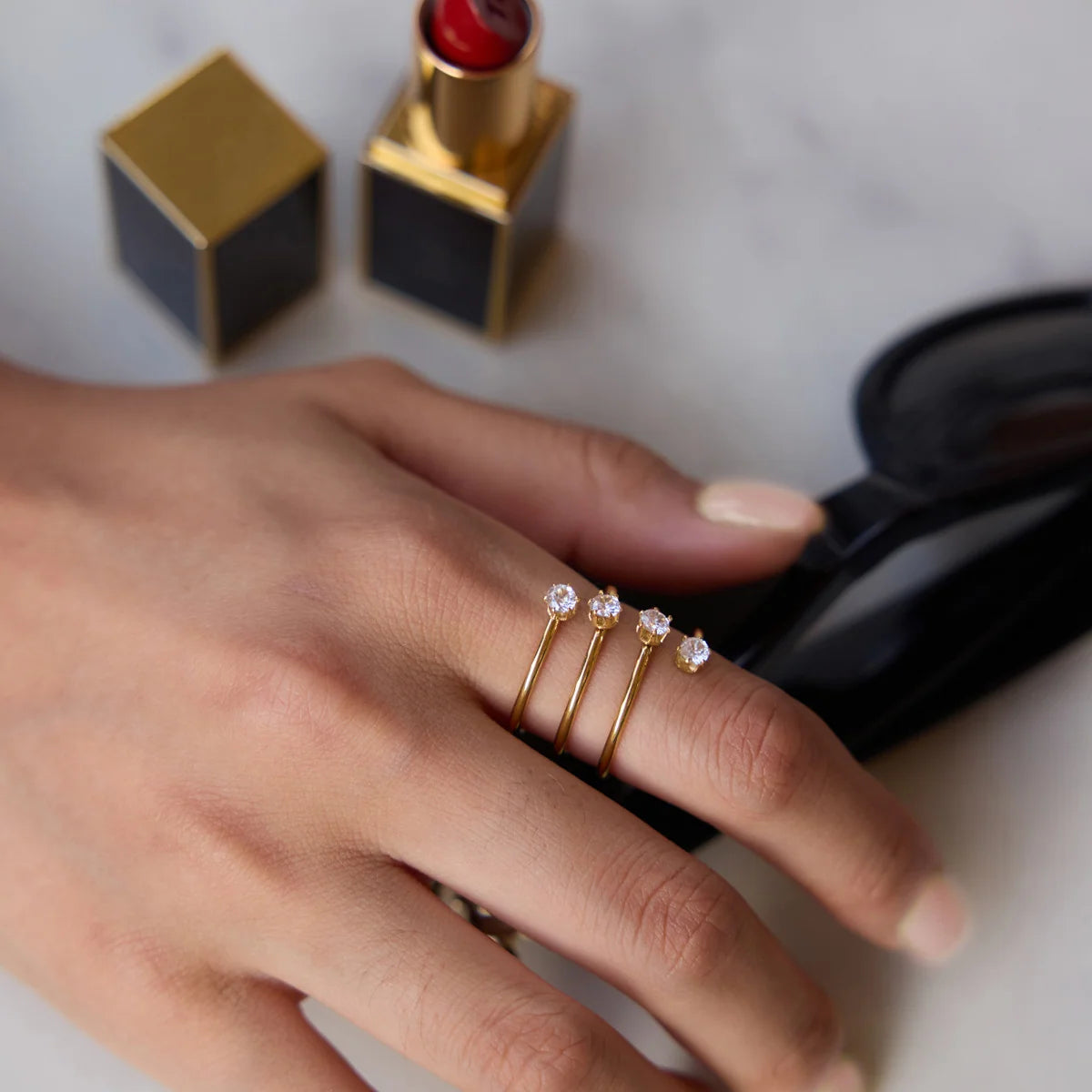 Sadie gold spiral coil ring with four round stones, view 4