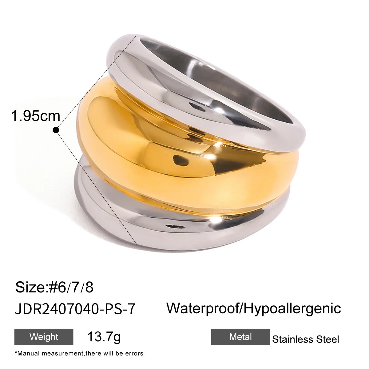 Maeve chunky two-tone gold and silver dome stack ring, view 2