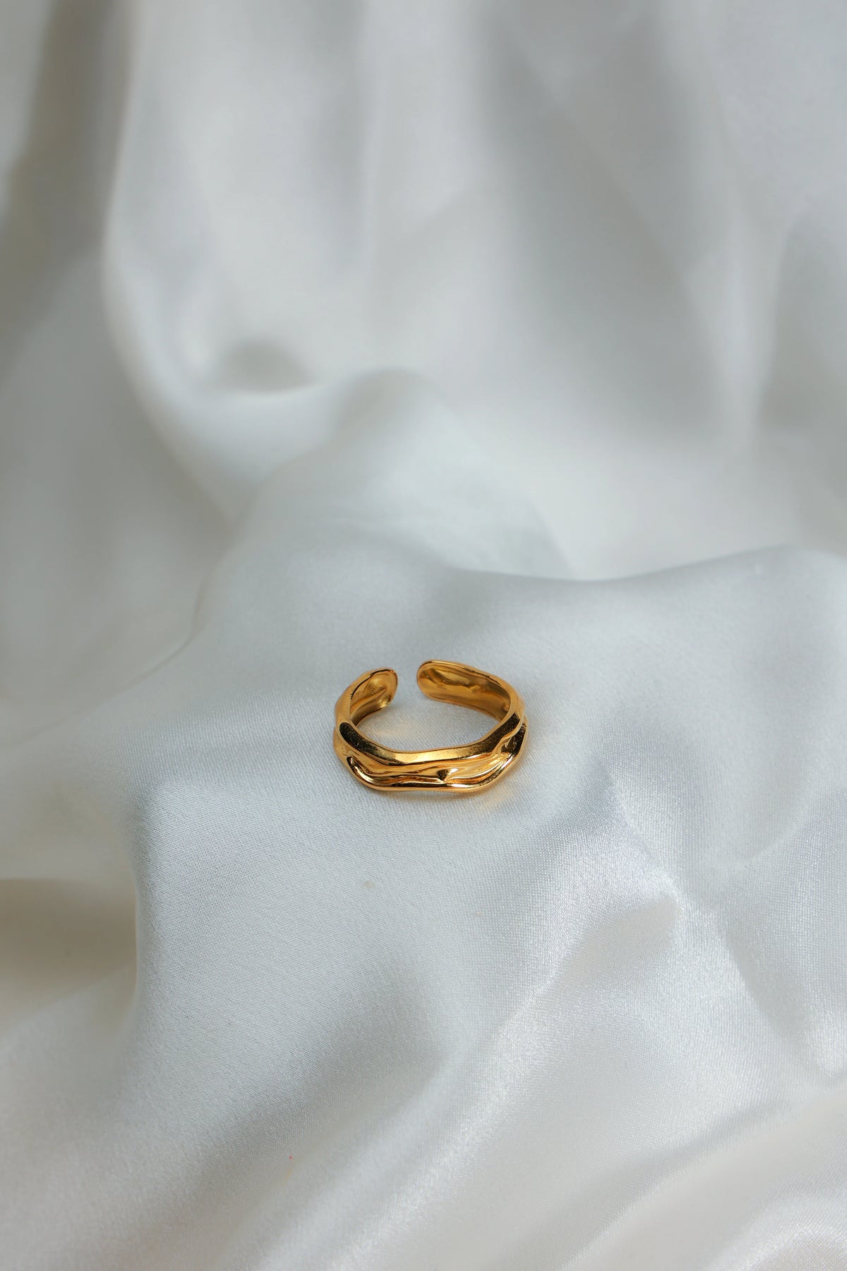 Octavia hammered textured gold band ring, view 3