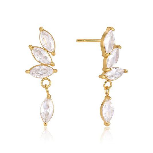 Fallon gold leaf earrings with marquise crystals and marquise drop