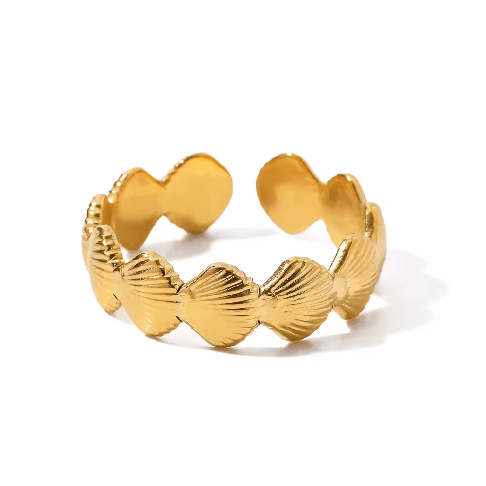 Shelley gold band ring of textured scallop shells