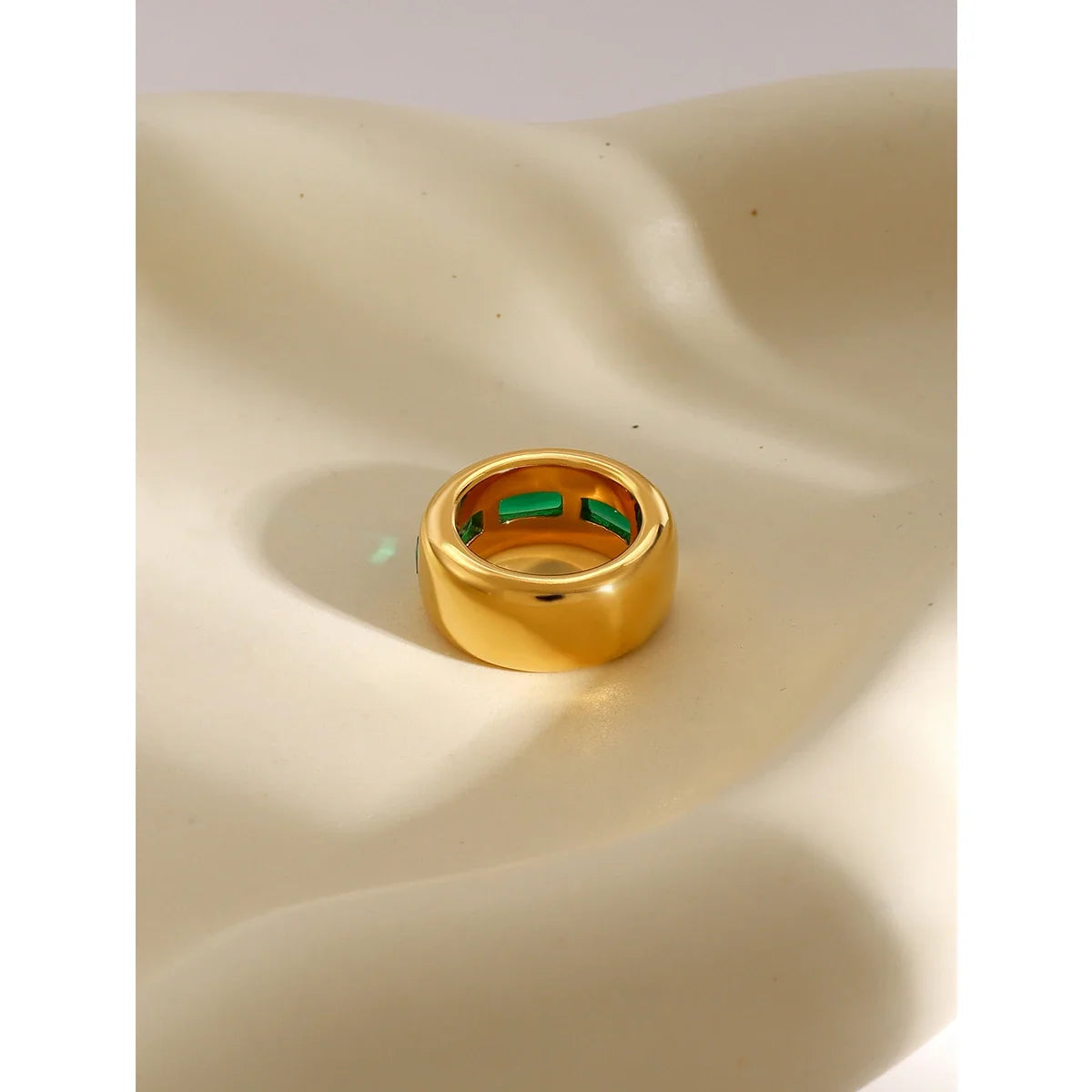 Bonnie chunky gold band with green rectangle stones, view 4