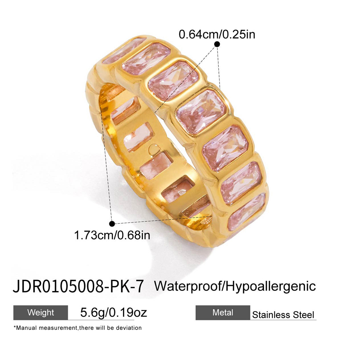 Pippa gold eternity band with pink emerald cut stones