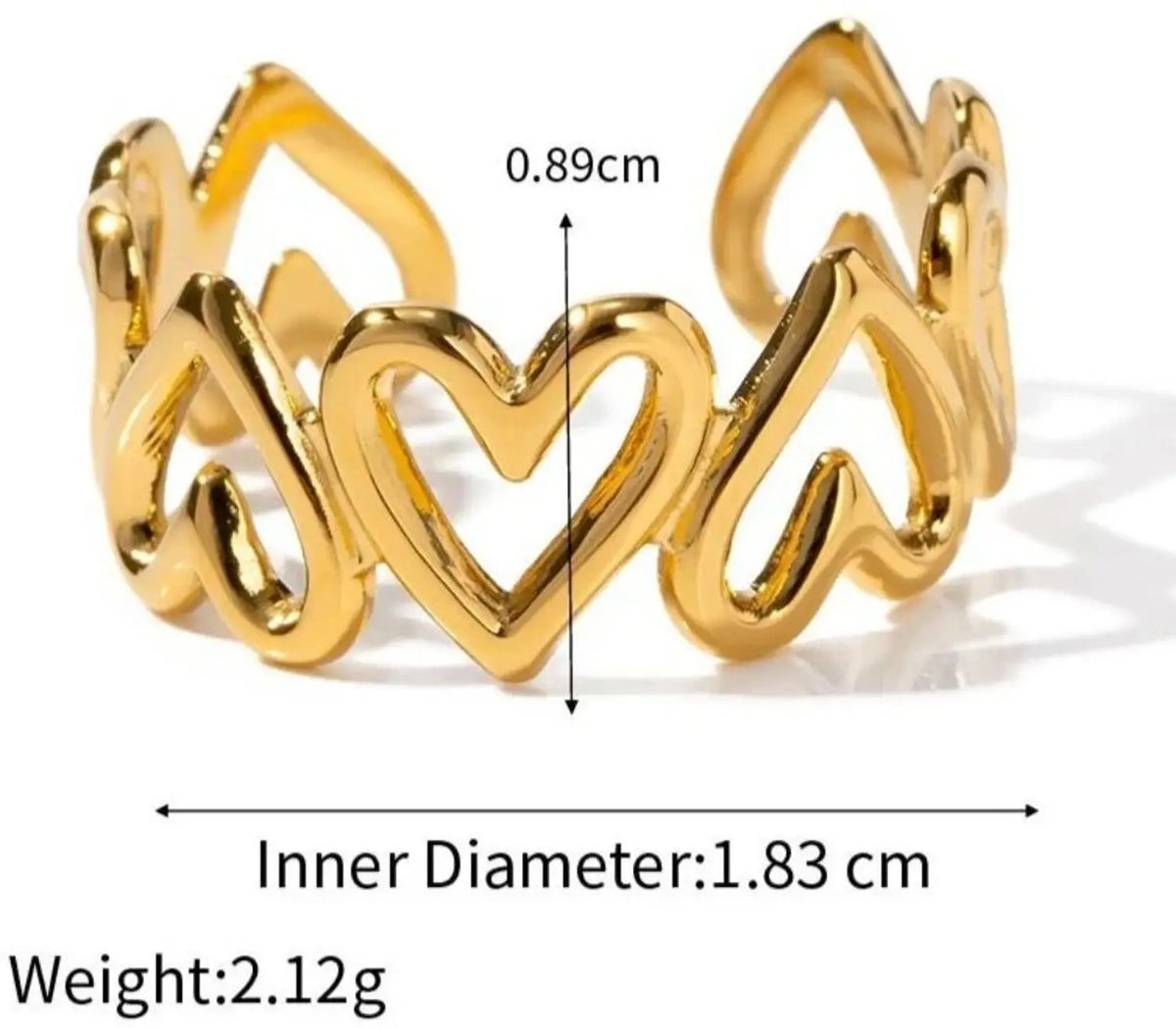Mabel gold band ring with open cut-out hearts, view 2