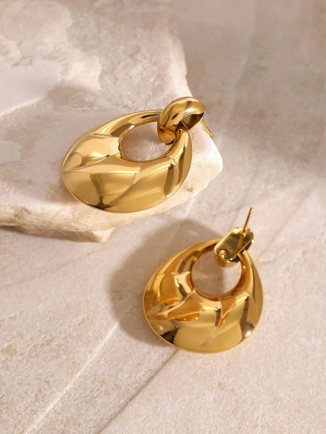 Beatrice chunky gold teardrop door knocker earrings, view 5