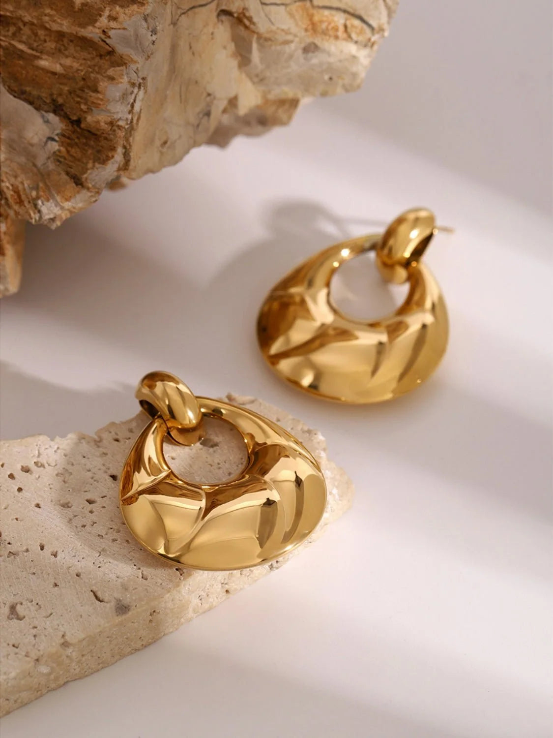 Beatrice chunky gold teardrop door knocker earrings, view 4