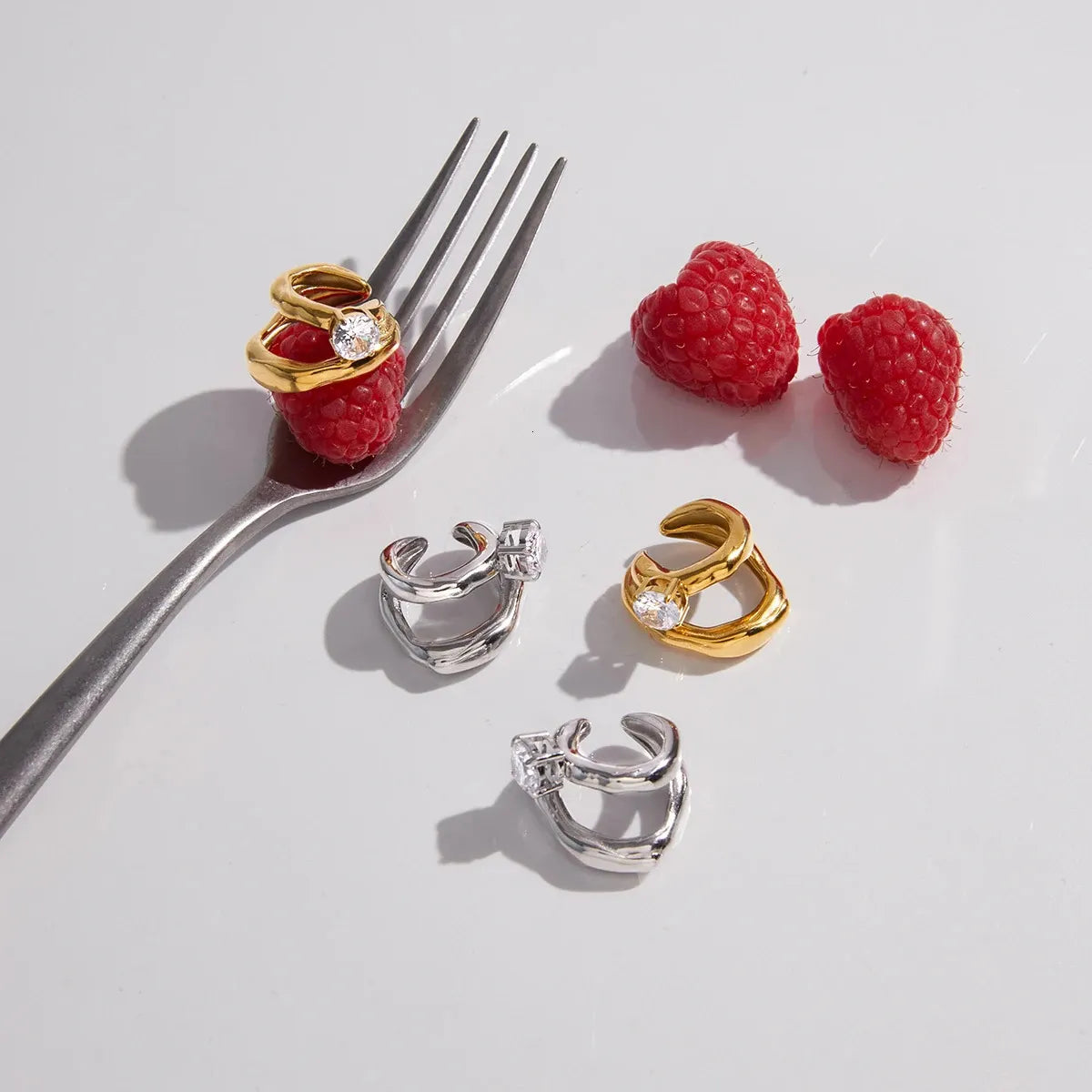 Chunky Studded Ear Cuff Earrings (Silver)
