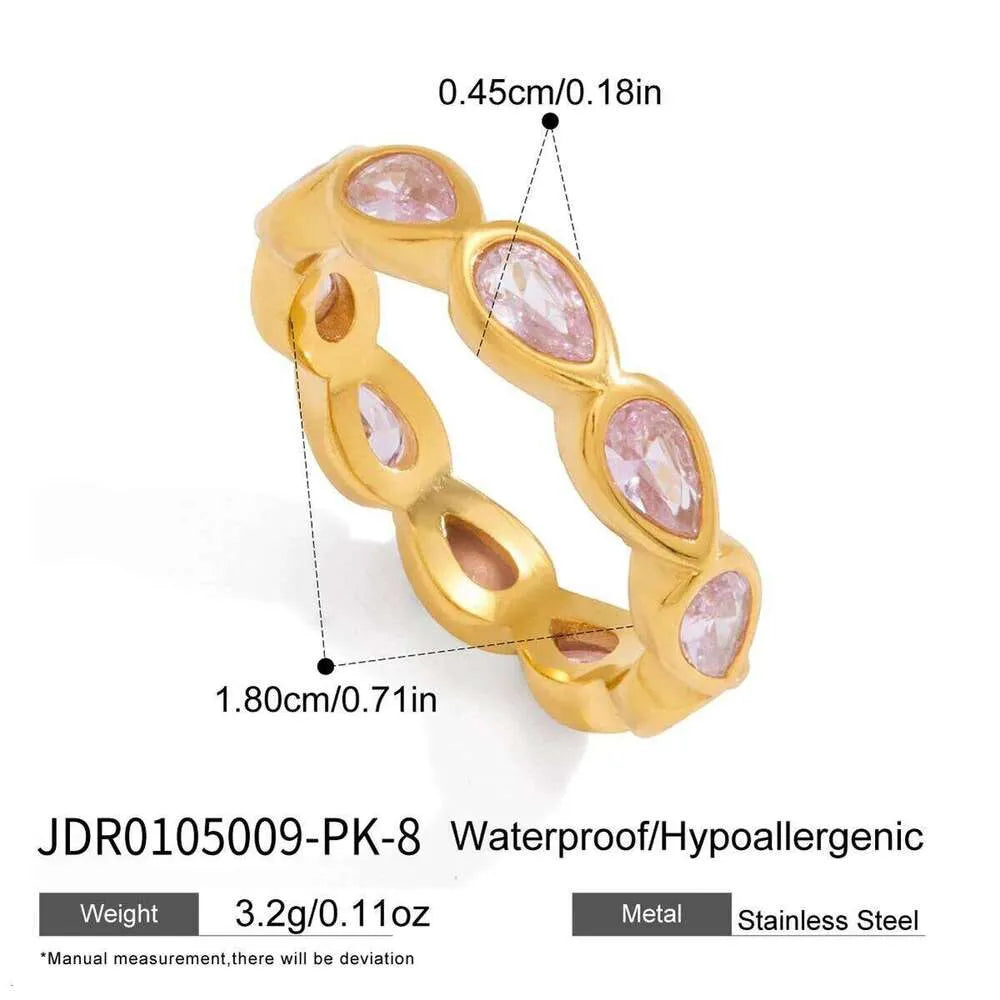 Amelie gold band with pink bezel-set stones, view 2
