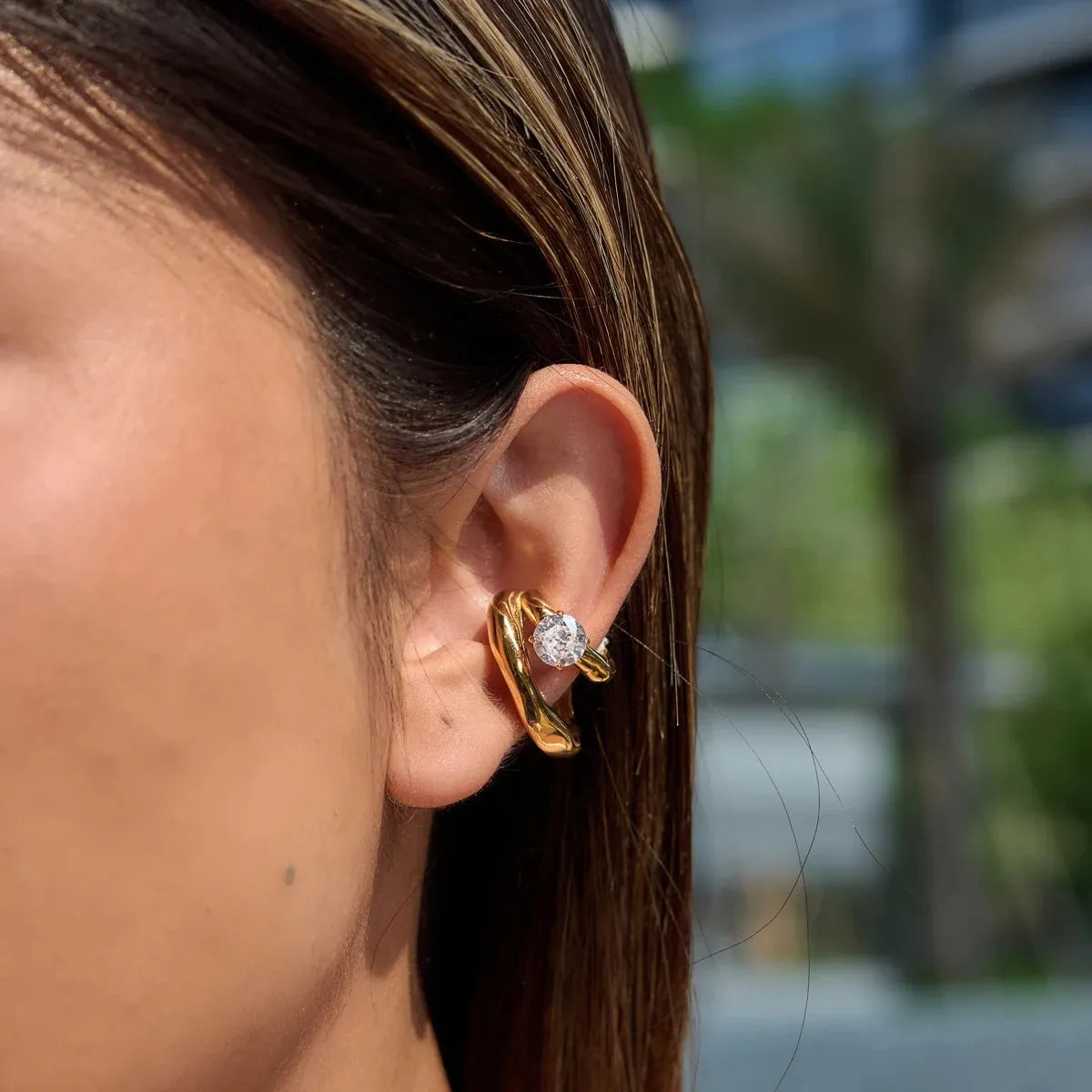Chunky Studded Ear Cuff Earrings (Gold)