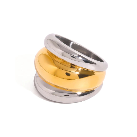 Maeve chunky two-tone gold and silver dome stack ring