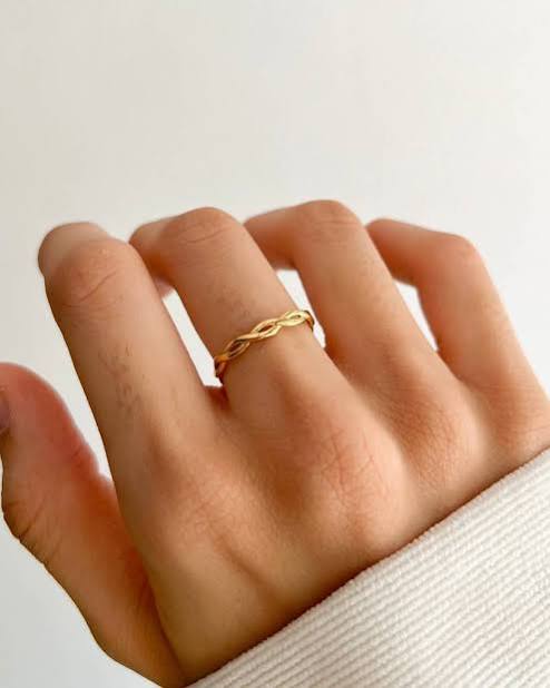 Bridget slim braided twist gold band ring, view 2